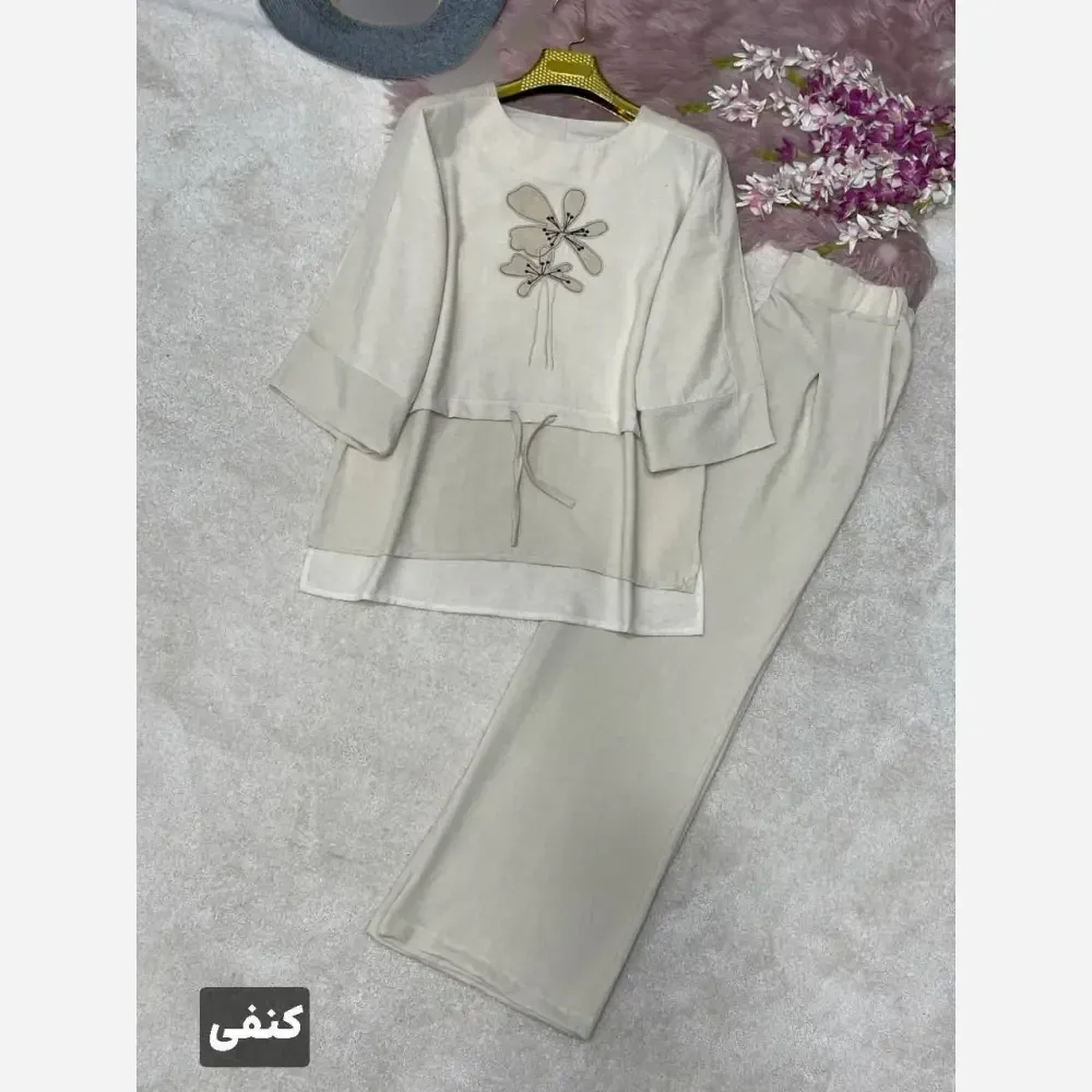 ست شومیز شلوار لنین و شانتون مدل هایدی فری سایز