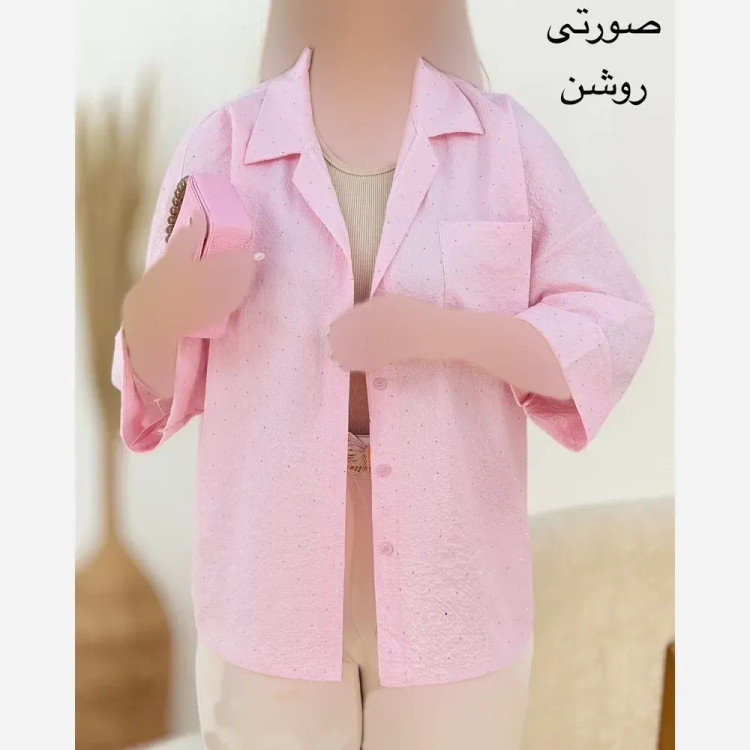 شومیز مانتویی نگین دار کرپ پفکی فری سایز