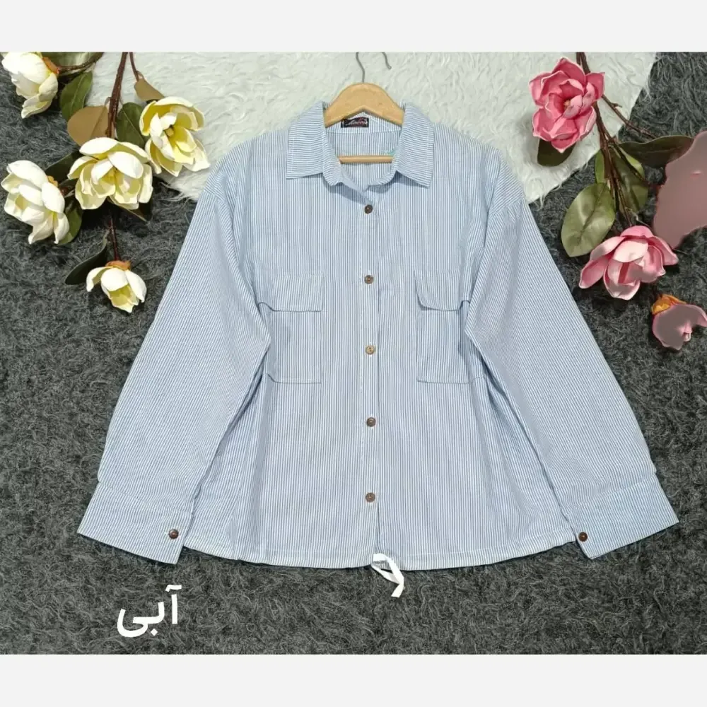 مانتو اسپرت راه راه پنبه ای فری سایز آبی و طوسی