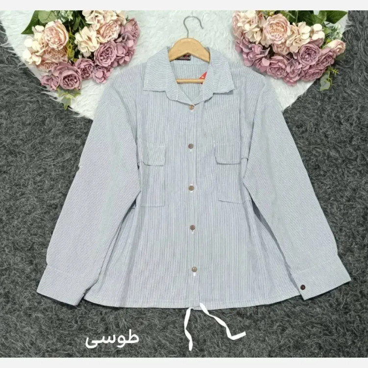 مانتو اسپرت راه راه پنبه ای فری سایز آبی و طوسی