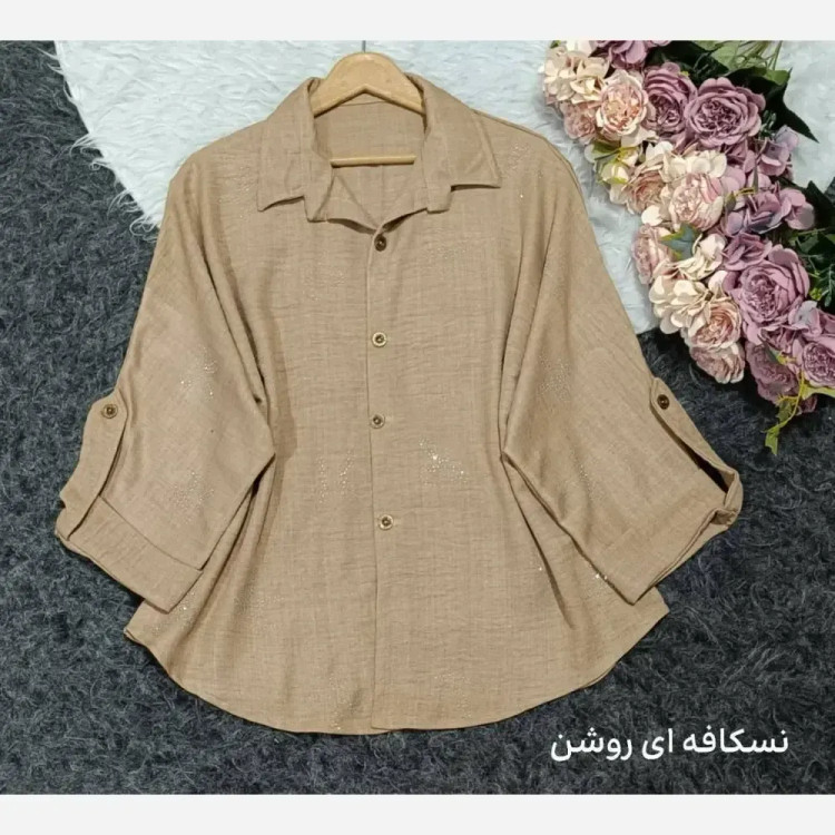 شومیز مانتویی نگینی زنانه جنس صوفیا فری سایز