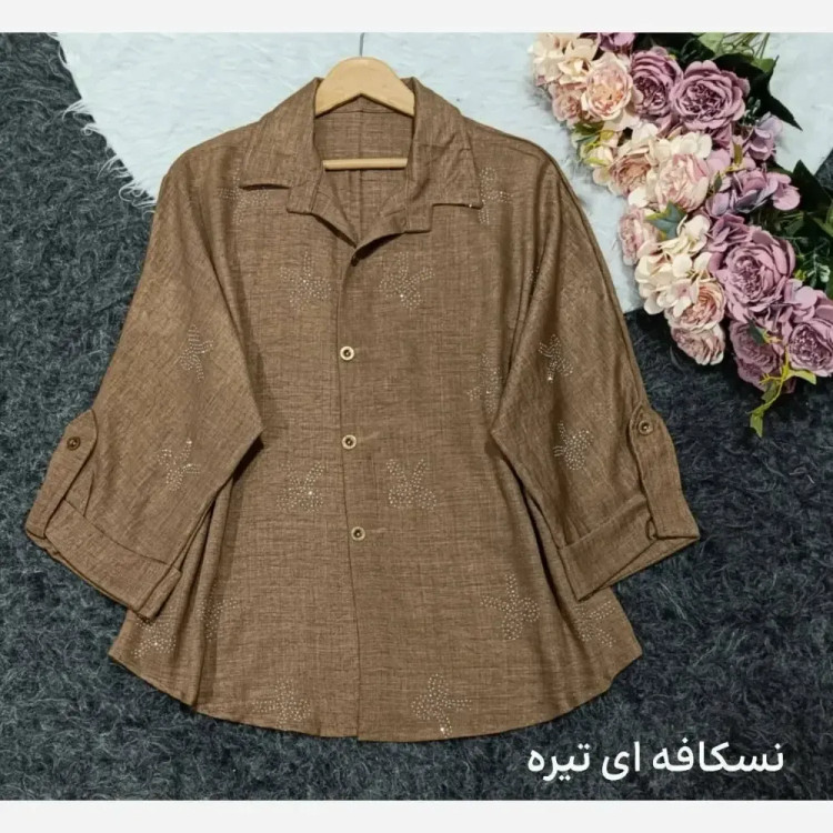 شومیز مانتویی نگینی زنانه جنس صوفیا فری سایز