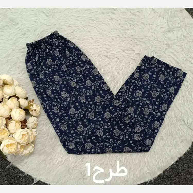 شلوار راحتی طرح دار سایز بزرگ نخی برداشت قواره دار فری سایز