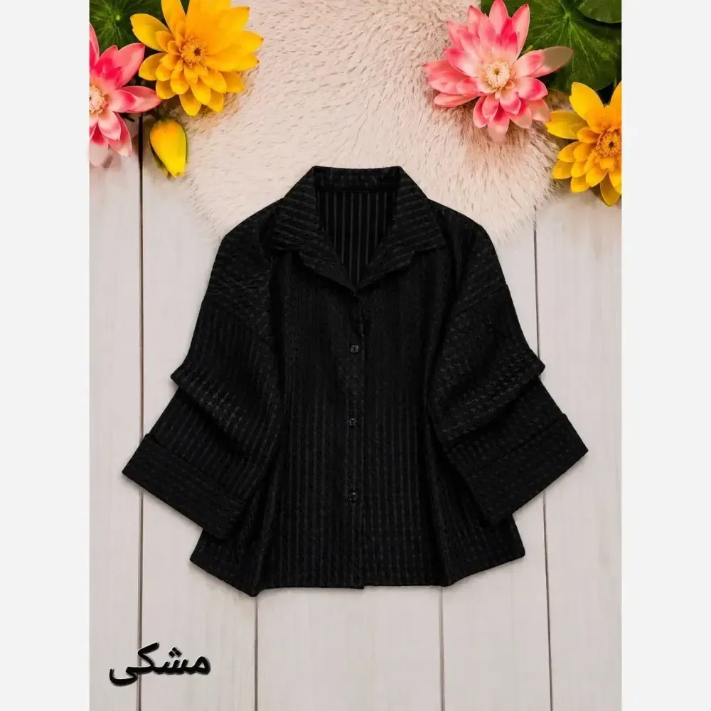 شومیز زنانه آستین سه ربع پاکتی جنس حصیری شیشه ای فری سایز