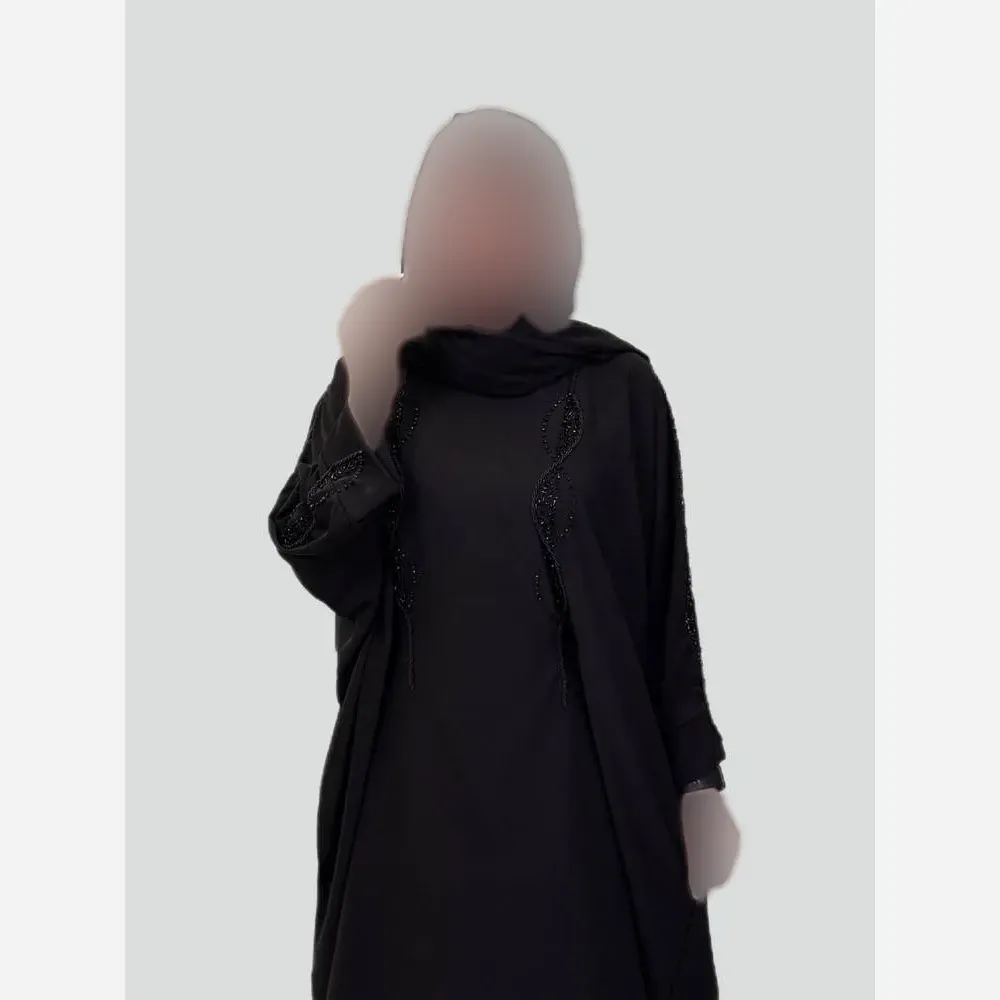 عبا زنانه مجلسی مشکی جنس الیزه اعلا دستدوز سایز فری سایز 40 تا 60 قد 140