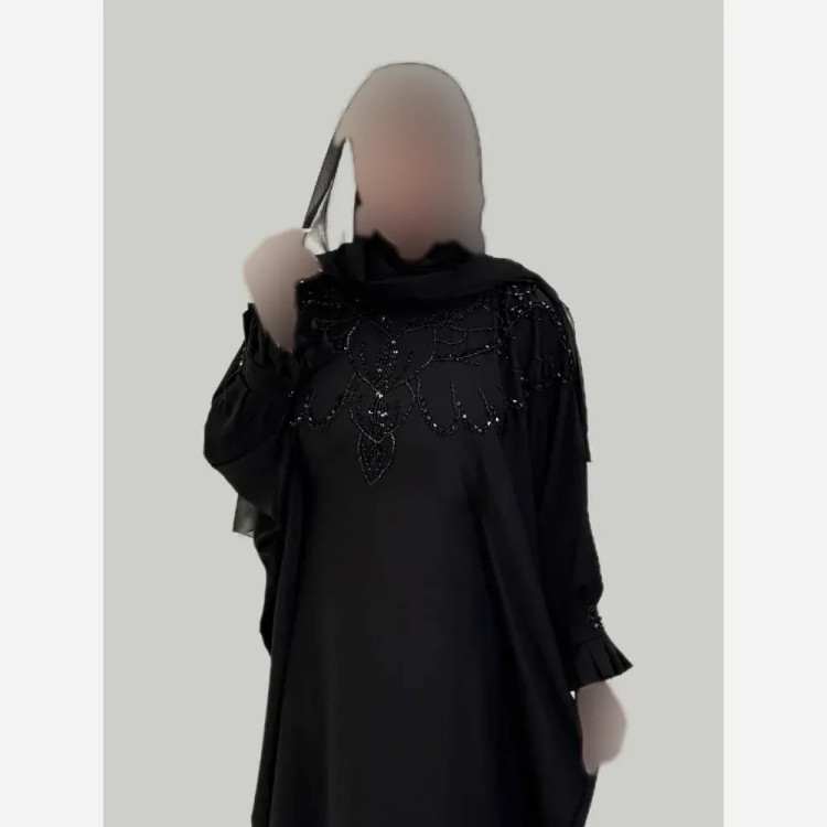 عبای زنانه دستی دوزی مشکی جنس الیزه وارداتی سایز بزرگ