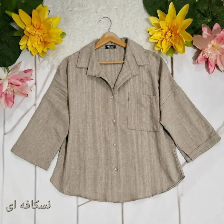 شومیز زنانه باکسی نیمه کیمونو آستین سه ربع جنس شانتون فری سایز