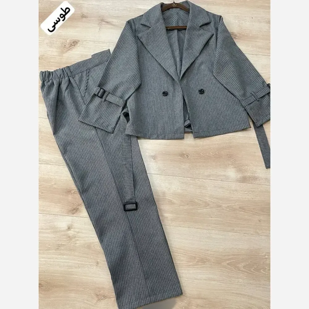 ست کت و شلوار زنانه دیپلمات پرشیا پرومکس رنگ مشکی سورمه طوسی فری سایز