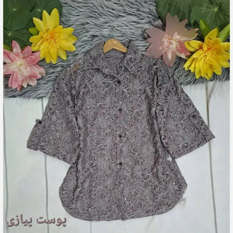بلوز مجلسی زنانه آستین سه ربع دانتل شیشه ای فری سایز