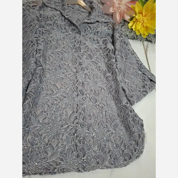 بلوز مجلسی زنانه آستین سه ربع دانتل شیشه ای فری سایز