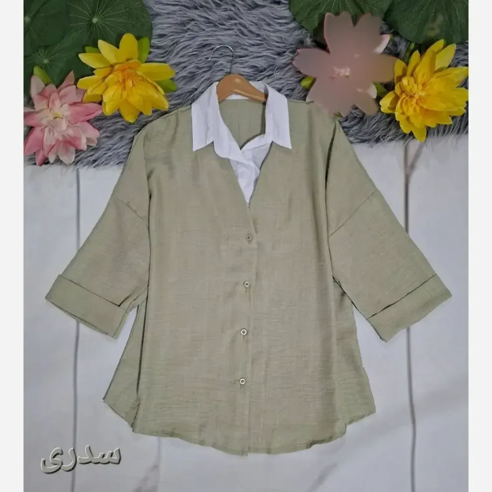 شومیز قواره دار دو پیس شانتون آستین سه ربع فری سایز تا 50