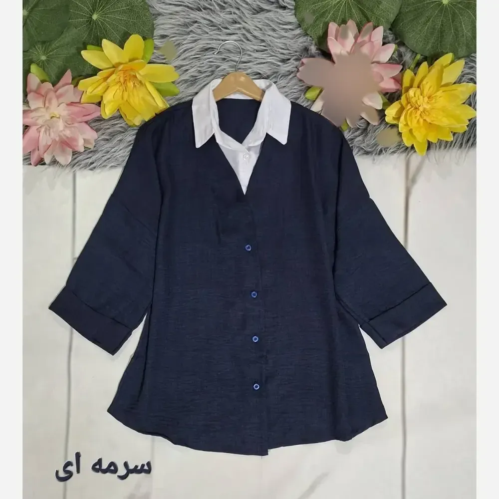 شومیز قواره دار دو پیس شانتون آستین سه ربع فری سایز تا 50
