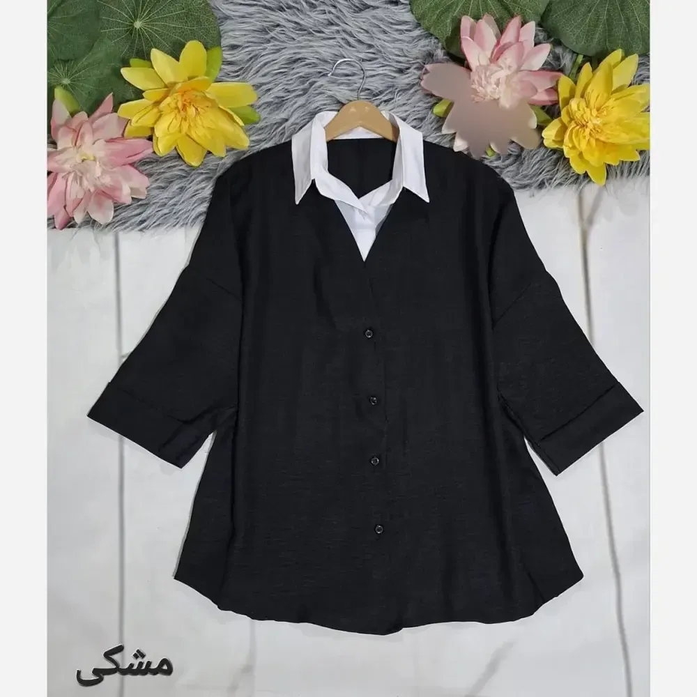 شومیز قواره دار دو پیس شانتون آستین سه ربع فری سایز تا 50