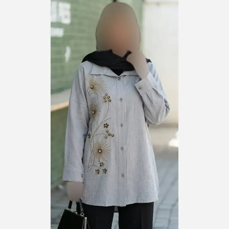 شومیز نگین دار پشت دکمه جنس صوفیا درجه یک فری سایز