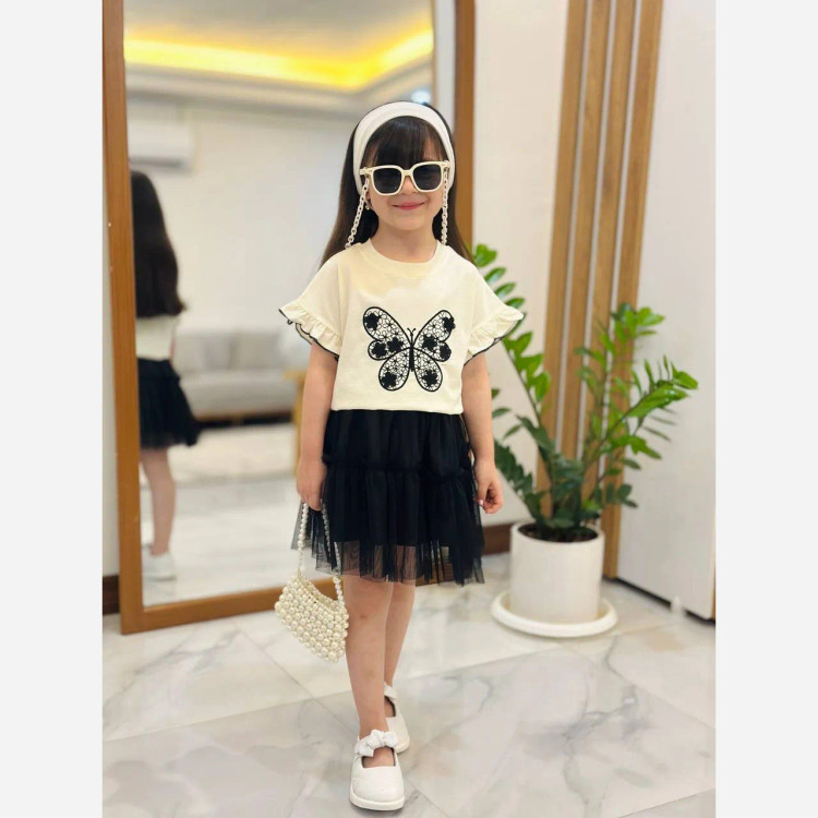 ست کراپ دامن دخترانه پروانه سایز 3 تا 10 سال