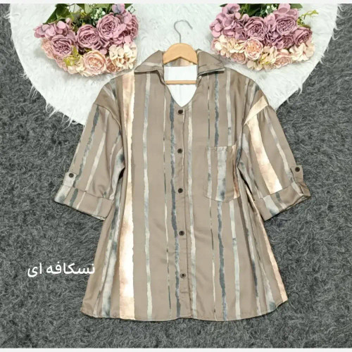 مانتو زنانه بوگاتی گرم بالا طرح تبسم رنگ نسکافه ای فری سایز
