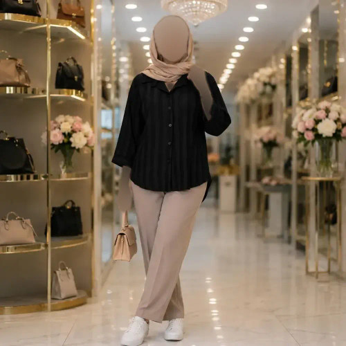 شومیز مانتویی شانتون گازوئیلی فری سایز جیب دار