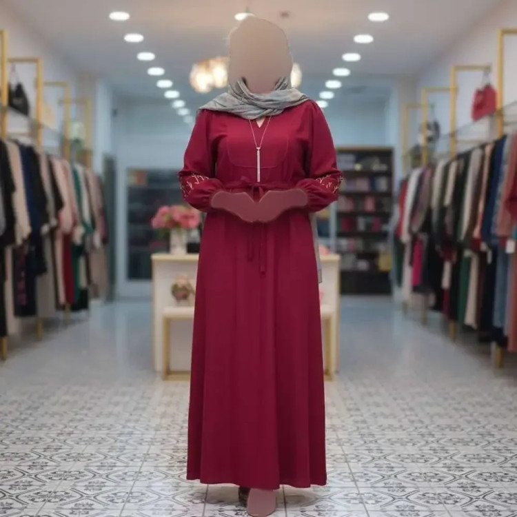کفتان گلدوزی نرگسی جنس بابوس رنگ زرشکی فری سایز