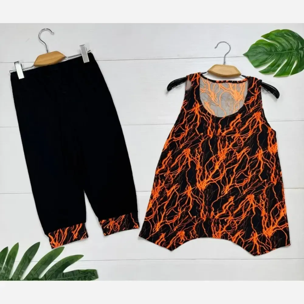 تاپ و شلوارک زنانه ویسکوز الیزه کش سایز بزرگ فری سایز 38 تا 48