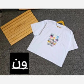 تیشرت سفید چاپی باکسی زنانه لش پنبه سوپر اعلا فری سایز