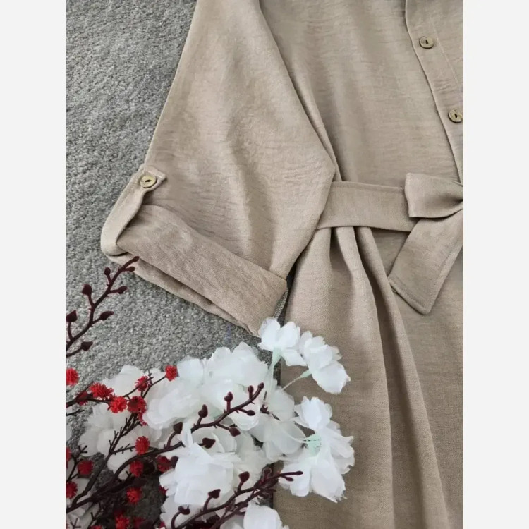 مانتو زنانه مدل نگاه جنس شانتون فری سایز کمربنددار رنگ نسکافه ای کرم خاکی زرشکی