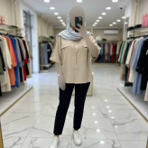 شومیز نادیا کراش پلیسه ای رنگ کرم فری سایز