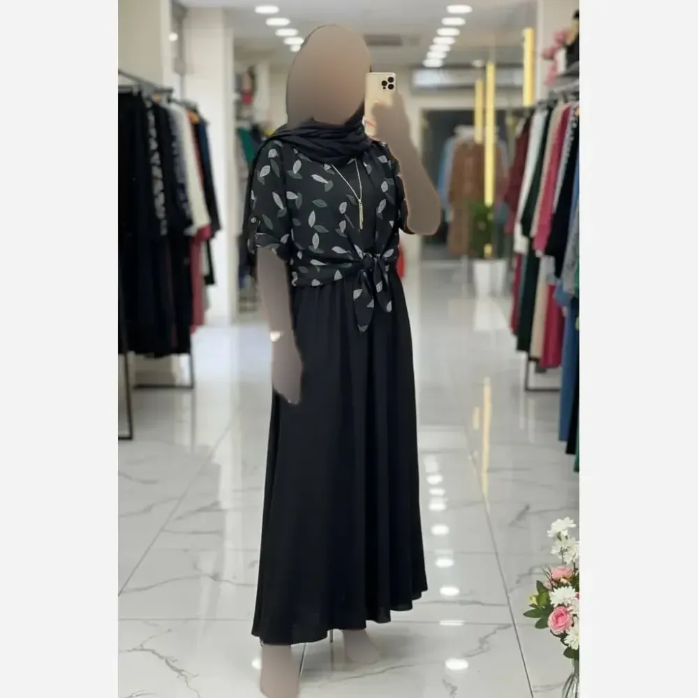 ست شومیز گره ای و سارافون شایلی جنس شانتون فری سایز