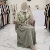 ست شومیز گره ای و سارافون شایلی جنس شانتون فری سایز