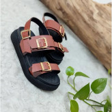 صندل طبی زنانه چرم صنعتی مدل سه سگک زیره PU طبی