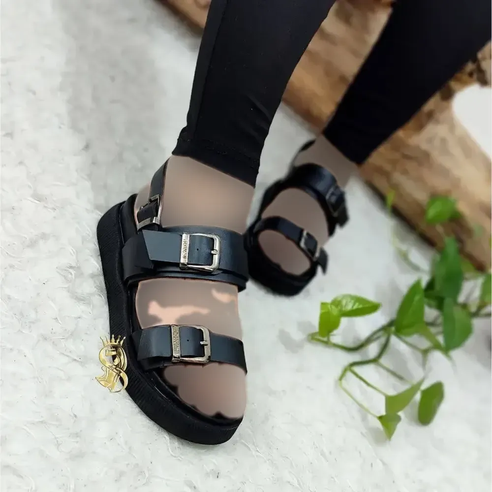 صندل طبی زنانه چرم صنعتی مدل سه سگک زیره PU طبی