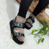 صندل طبی زنانه چرم صنعتی مدل سه سگک زیره PU طبی