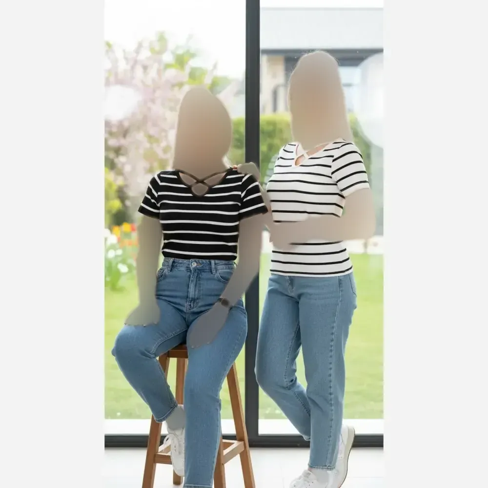 تیشرت راه راه یقه ضربدری جنس فانریپ کبریتی فری سایز