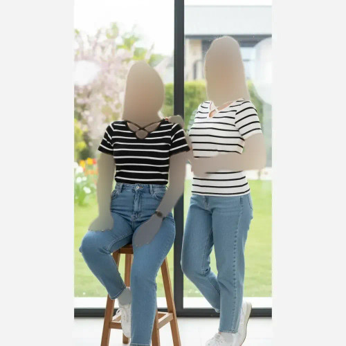 تیشرت راه راه یقه ضربدری جنس فانریپ کبریتی فری سایز