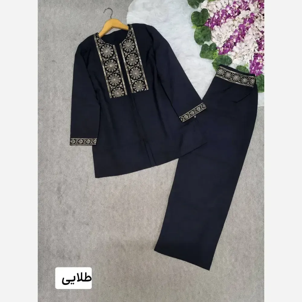 ست کت شلوار زنانه پرشین مکانیک سایز فری 36 تا 44 رنگ طلایی و نقره ای