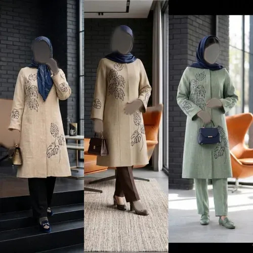 مانتو گلدوزی شده مدل نیاز پارچه شانتون اسلپ قد 105 سانت