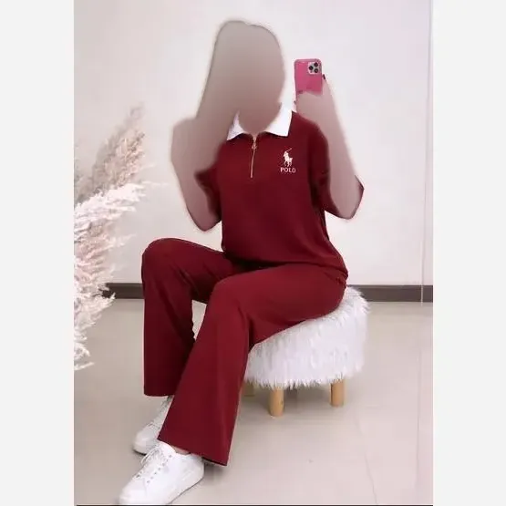 ست پولوشرت نیم زیپ و شلوار polo جنس گلکسی نخ پنبه فری سایز