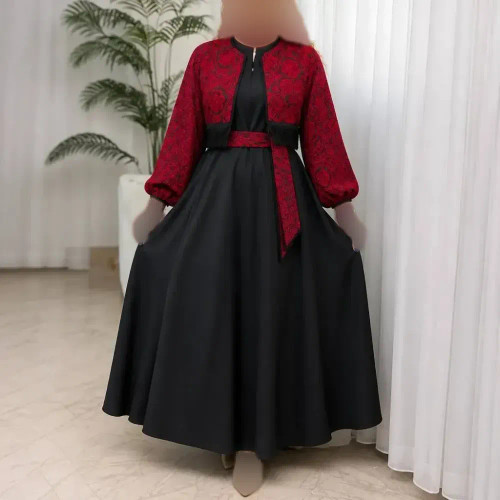 ست کت و سارافون مجلسی زنانه مدل شکرانه جنس تافته سوزن دوزی و کرپ اندونزی فری سایز