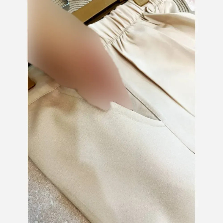 شلوار نیم بگ زنانه مزونی جنس مازراتی دبل رنگ کرم