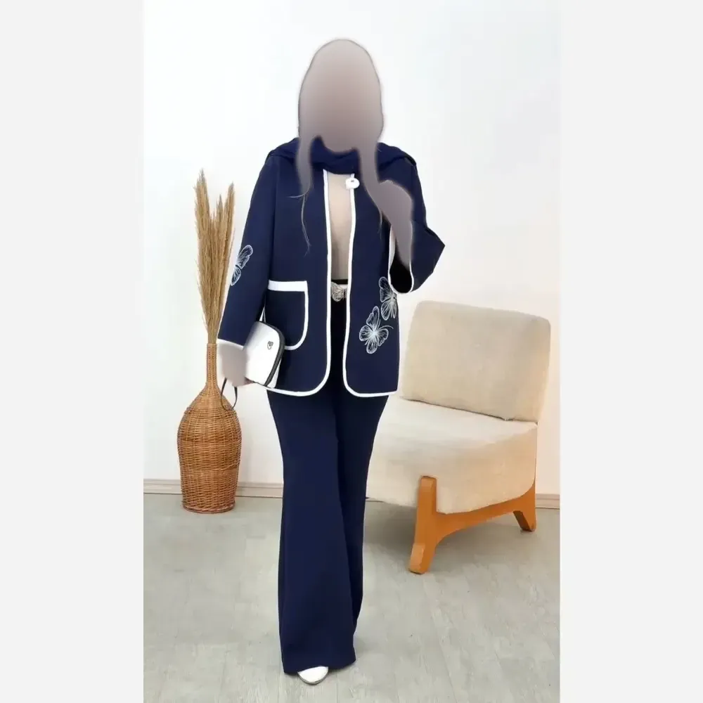 ست مانتو شلوار مازراتی مدل ستاره رنگ مشکی سرمه ای خاکی شکلاتی سایز یک و دو