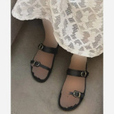 صندل زنانه چرم صنعتی خارجی آناهیتا رنگ مشکی و عسلی