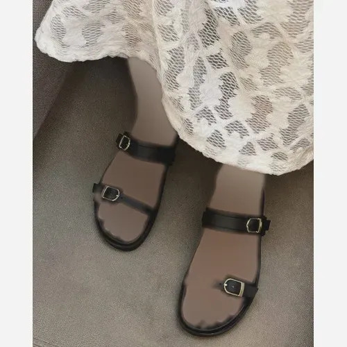 صندل زنانه چرم صنعتی خارجی آناهیتا رنگ مشکی و عسلی