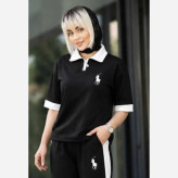 ست پولو زنانه جنس پنبه گلکسی رنگ مشکی سایز فری سایز