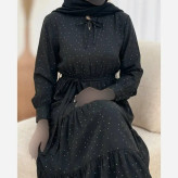 پیراهن زنانه مجلسی مشکی جنس بوگاتی درجه یک فری سایز 38 تا 46