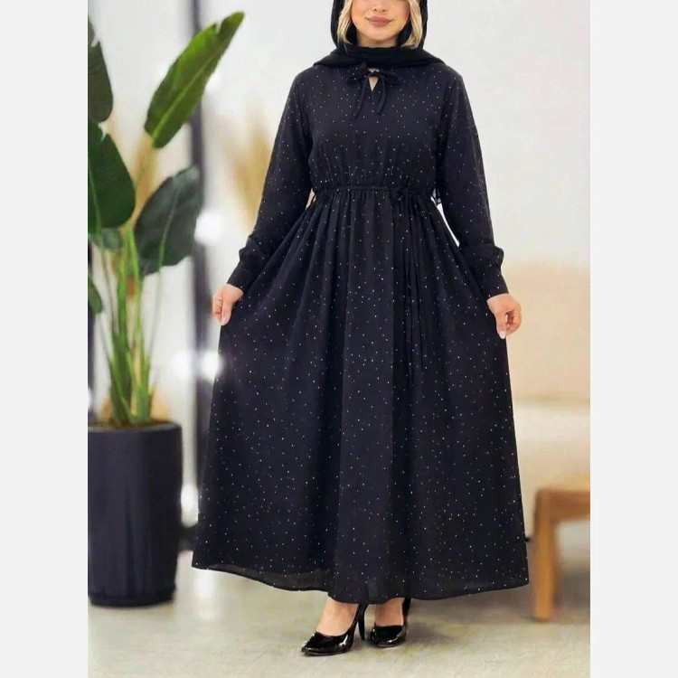 پیراهن زنانه مجلسی مشکی جنس بوگاتی درجه یک فری سایز 38 تا 46