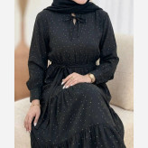 پیراهن زنانه مجلسی مشکی جنس بوگاتی درجه یک فری سایز 38 تا 46