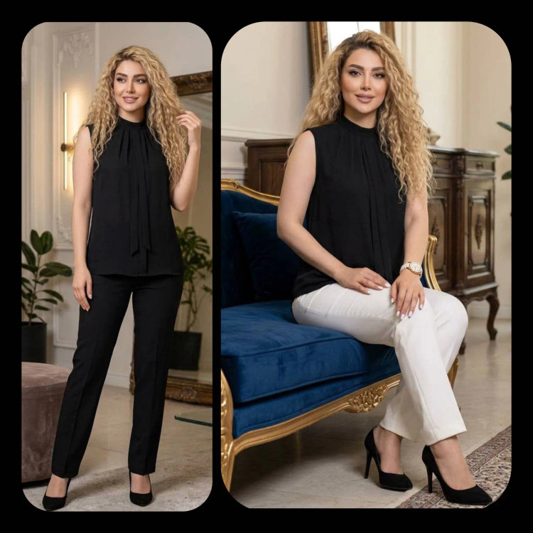 شومیز زیرکتی مشکی زنانه جنس کرپ الیزه سایز بزرگ