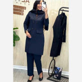 کت شلوار اداری زنانه جنس فاستونی رنگ مشکی سورمه ای طوسی