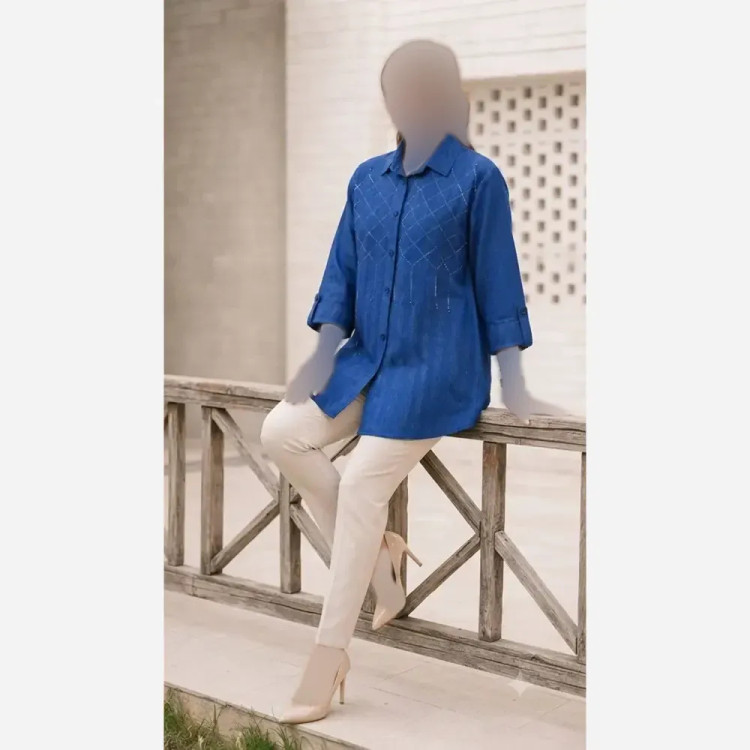 مانتو نگین دوزی زنانه شانتون طرح درختی سایز بزرگ فری سایز
