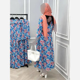 پیراهن ساحلی زنانه آیدا کرپ نخ وارداتی فری سایز گل صورتی و سبز