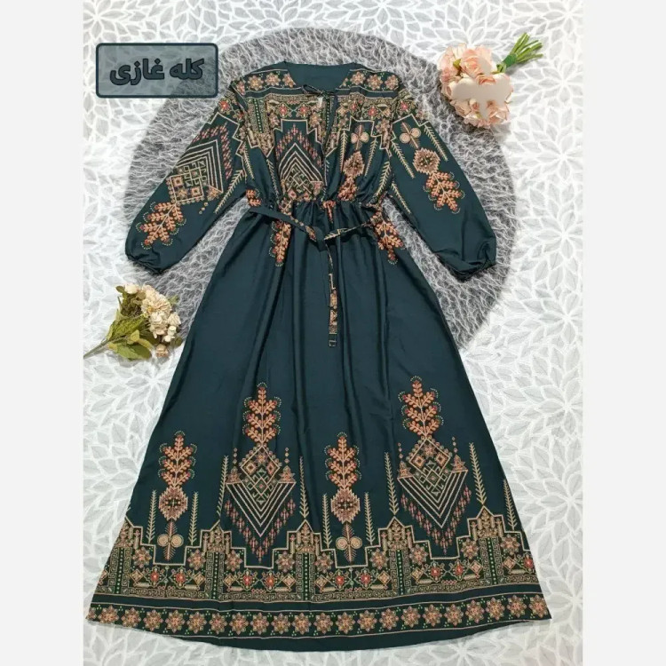 پیراهن کتیبه کلوش بلند بوگاتی فری سایز یقه کراواتی